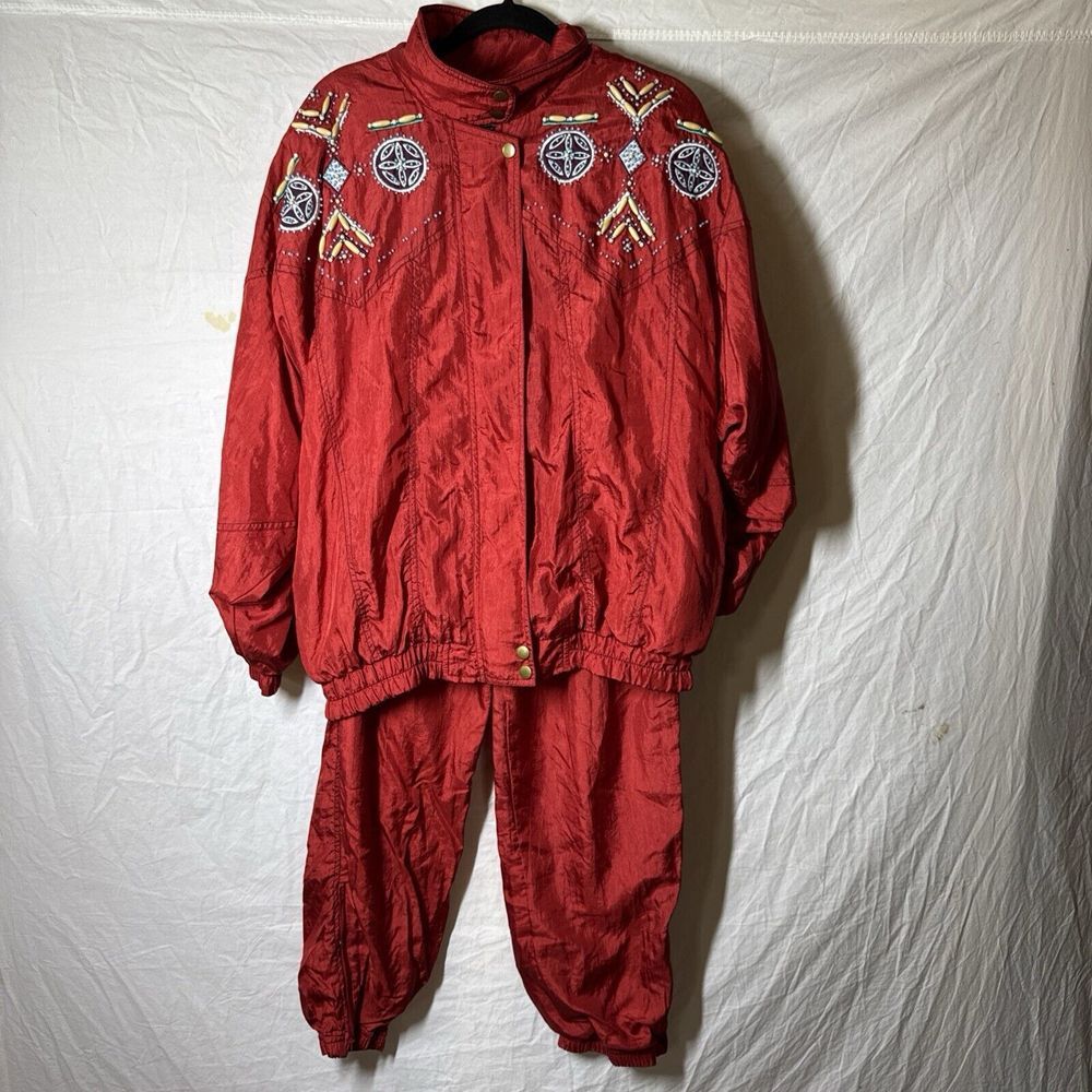 Vintage Lavon Womens Tracksuit Size S Red  Nylon Windbreaker Pants‎ & Jacket Set
